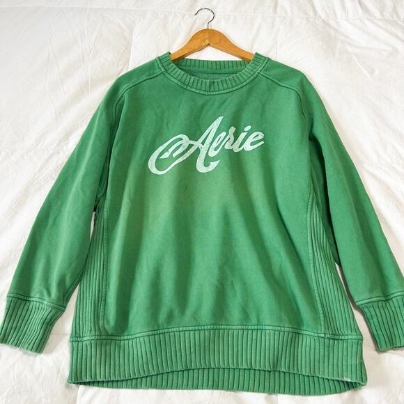 NWOT Aerie Down-To-Earth Crew Sweatshirt Green Logo Pullover Women’s Size S - Picture 4 of 8